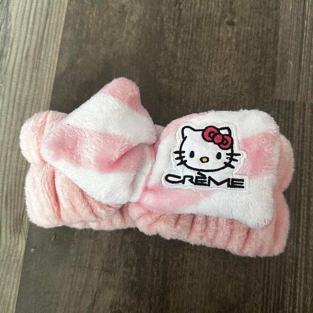 sanrio creme plush headband pink white striped